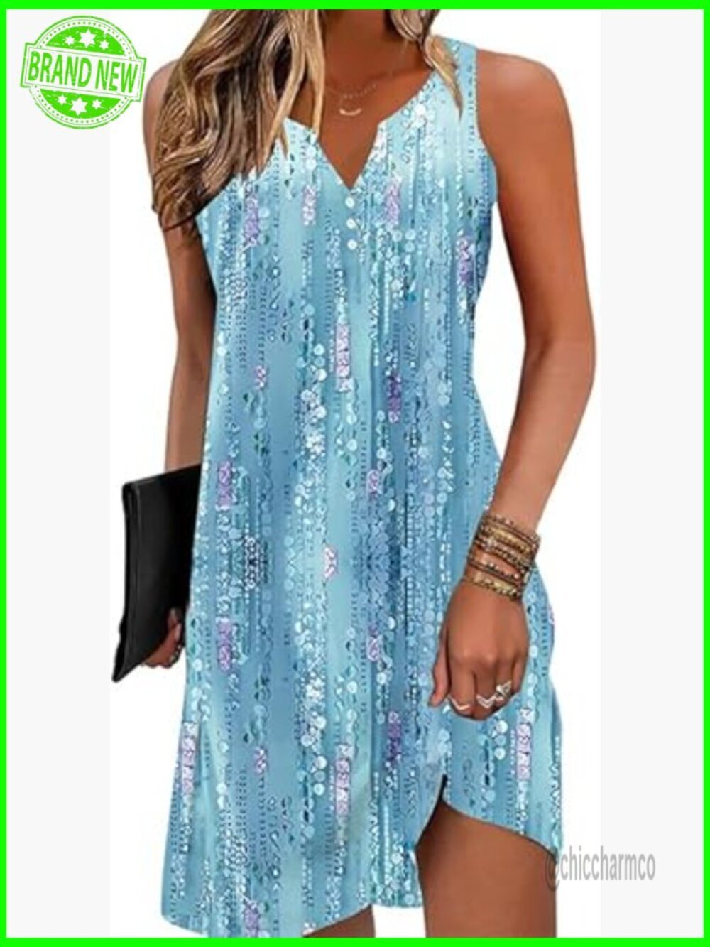 Sleeveless Floral A-Line Sundress with V-Neck, Summer Beach Casual